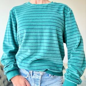 Marine Layer striped sweater oversized crewneck nautical green navy pullover L